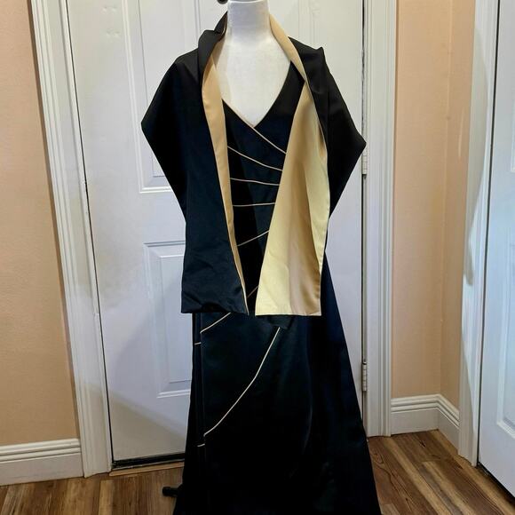 V intage 90s NIKI Black Evening Gown w Convertible Wrap – M/L - Picture 5 of 9